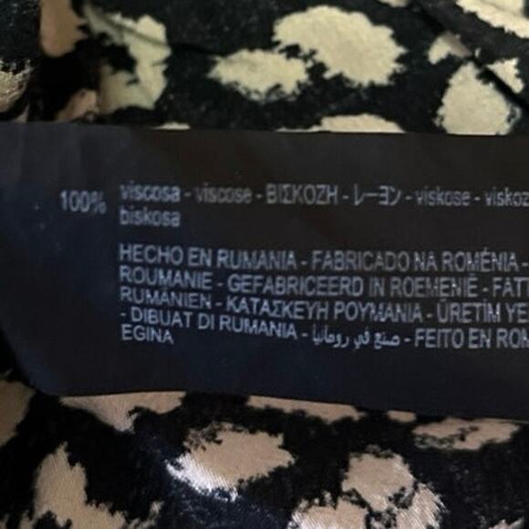 ZARA Black Cream Leopard Animal Print Long Sleeve Ruffle Mini A-line Dress XS - Picture 8 of 8